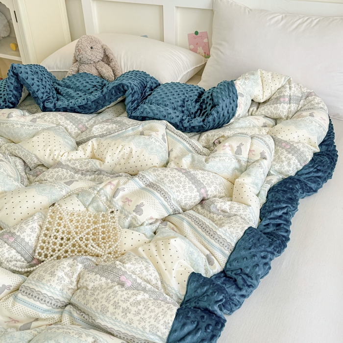 91家纺网 家纺一手货源 找家纺 宜梦家居 2025新款全棉纯棉豆豆被被子被芯 BT-花边兔