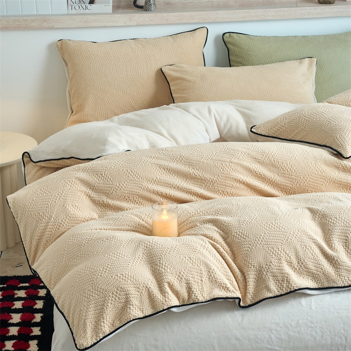 91家纺网 家纺一手货源 找家纺 兰紫橙家纺 2025新款牛奶绒嵌边提花剪花四件套（含买家秀） 织梦-米咖