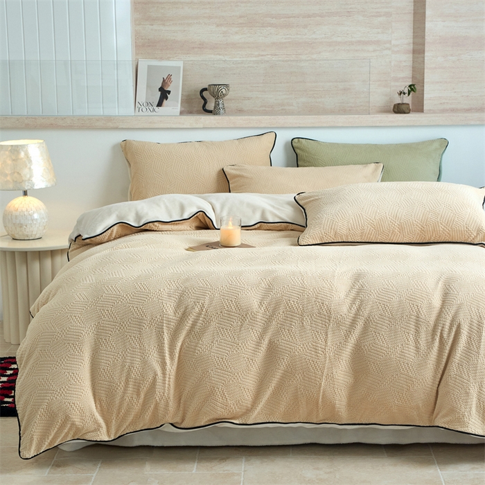 91家纺网 家纺一手货源 找家纺 兰紫橙家纺 2025新款牛奶绒嵌边提花剪花四件套（含买家秀） 织梦-米咖