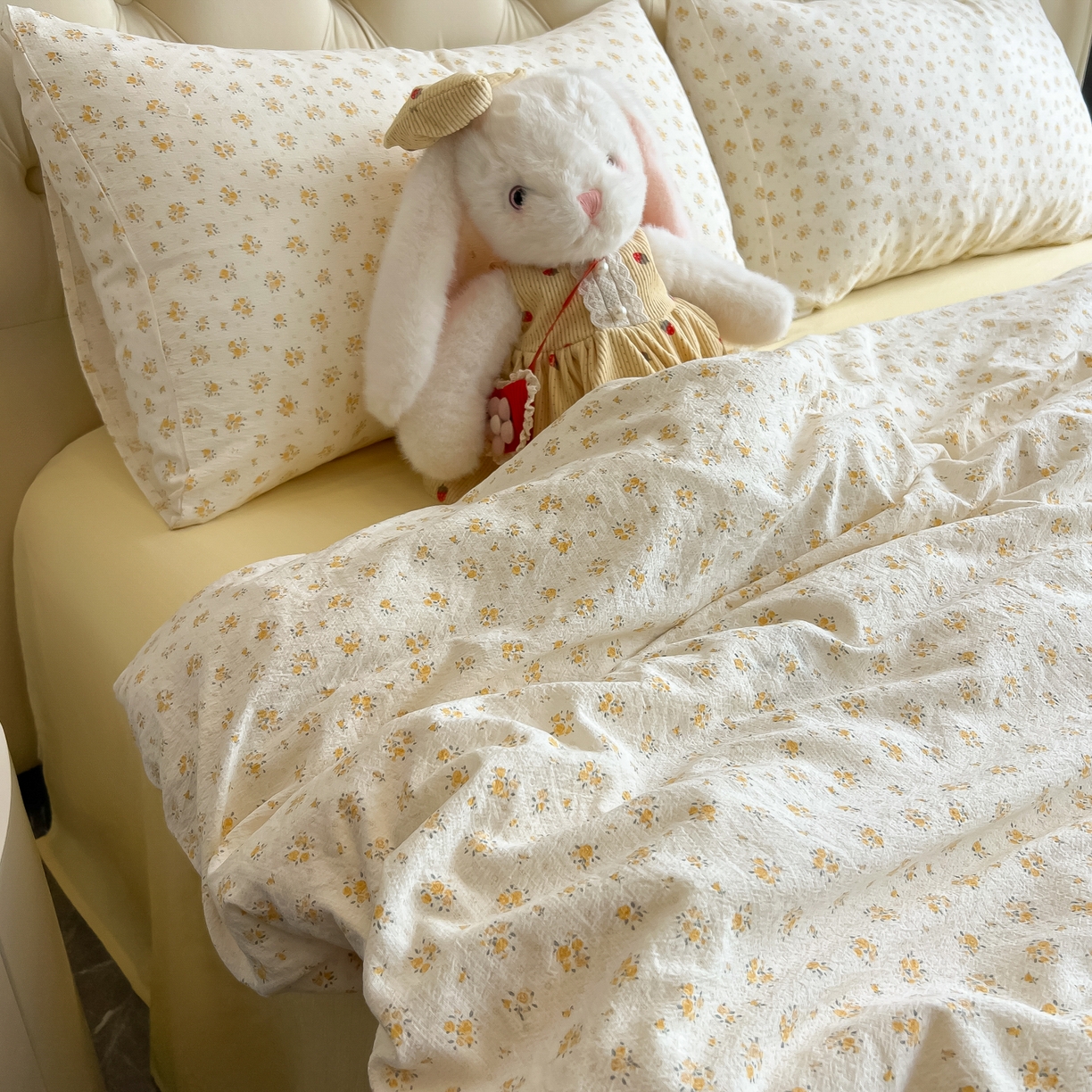 91家纺网 家纺一手货源 找家纺 韩巢家纺 2025新款双层纱床上用品四件套热销款超柔学生宿舍床单被套三件套 橘子海