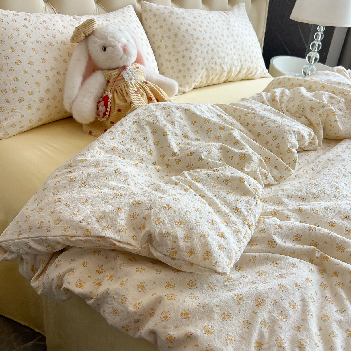 91家纺网 家纺一手货源 找家纺 韩巢家纺 2025新款双层纱床上用品四件套热销款超柔学生宿舍床单被套三件套 橘子海