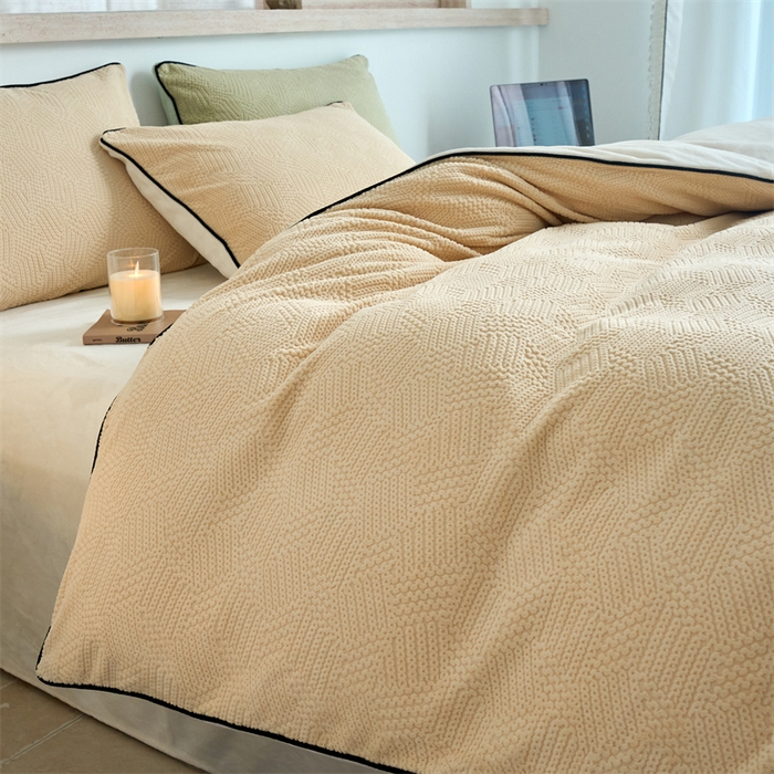 91家纺网 家纺一手货源 找家纺 兰紫橙家纺 2025新款牛奶绒嵌边提花剪花四件套（含买家秀） 织梦-米咖