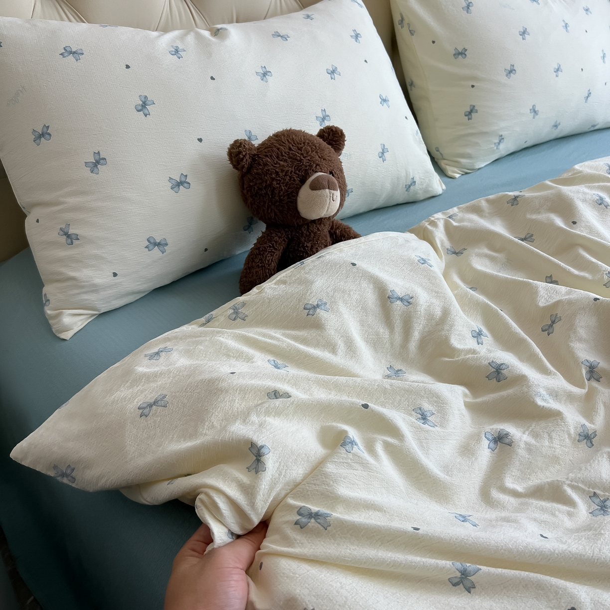 91家纺网 家纺一手货源 找家纺 韩巢家纺 2025新款双层纱床上用品四件套热销款超柔学生宿舍床单被套三件套 兰相思