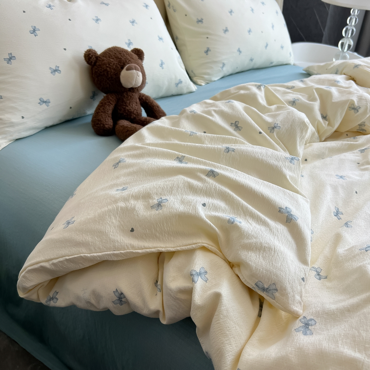 91家纺网 家纺一手货源 找家纺 韩巢家纺 2025新款双层纱床上用品四件套热销款超柔学生宿舍床单被套三件套 兰相思