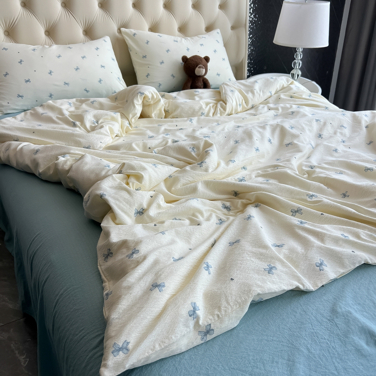 91家纺网 家纺一手货源 找家纺 韩巢家纺 2025新款双层纱床上用品四件套热销款超柔学生宿舍床单被套三件套 兰相思