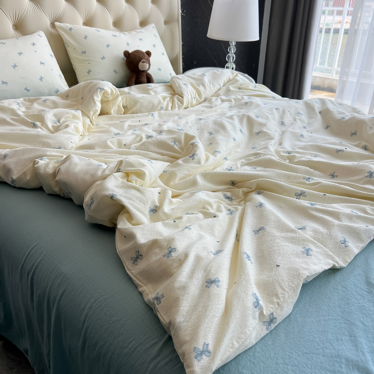 91家纺网 家纺一手货源 找家纺 韩巢家纺 2025新款双层纱床上用品四件套热销款超柔学生宿舍床单被套三件套 兰相思