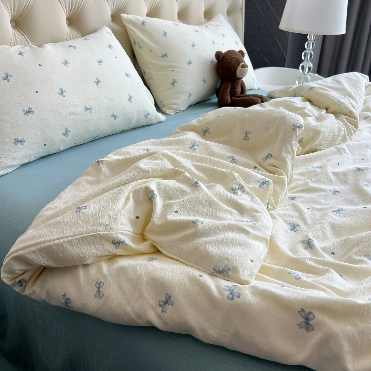 91家纺网 家纺一手货源 找家纺 韩巢家纺 2025新款双层纱床上用品四件套热销款超柔学生宿舍床单被套三件套 兰相思