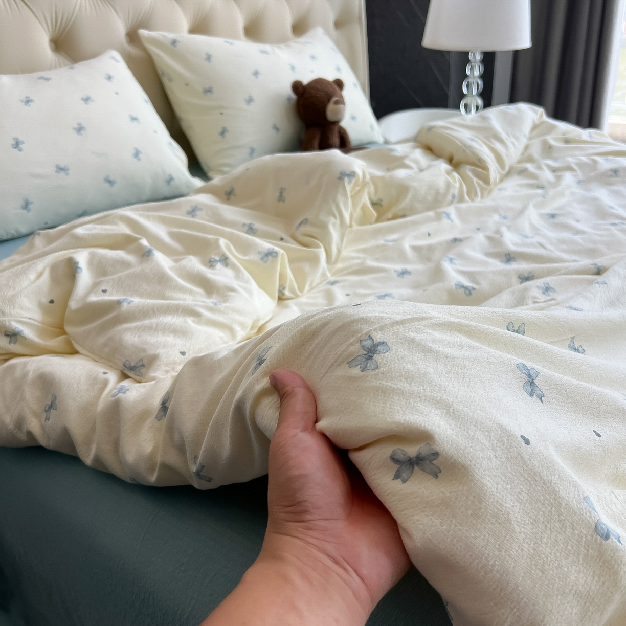 91家纺网 家纺一手货源 找家纺 韩巢家纺 2025新款双层纱床上用品四件套热销款超柔学生宿舍床单被套三件套 兰相思