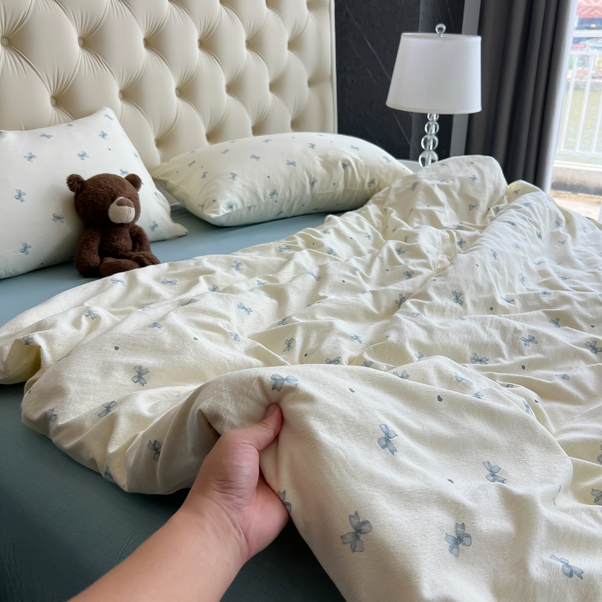 91家纺网 家纺一手货源 找家纺 韩巢家纺 2025新款双层纱床上用品四件套热销款超柔学生宿舍床单被套三件套 兰相思