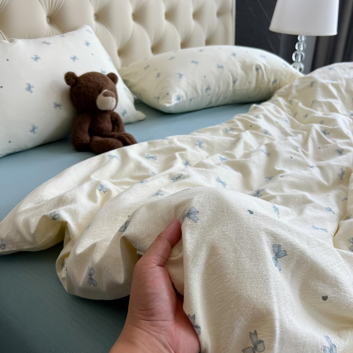 91家纺网 家纺一手货源 找家纺 韩巢家纺 2025新款双层纱床上用品四件套热销款超柔学生宿舍床单被套三件套 兰相思