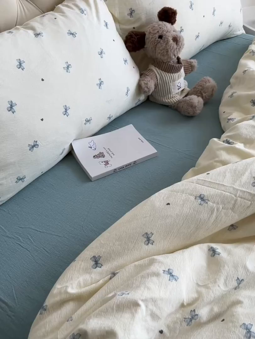 91家纺网 家纺一手货源 找家纺 韩巢家纺 2025新款双层纱床上用品四件套热销款超柔学生宿舍床单被套三件套 兰相思