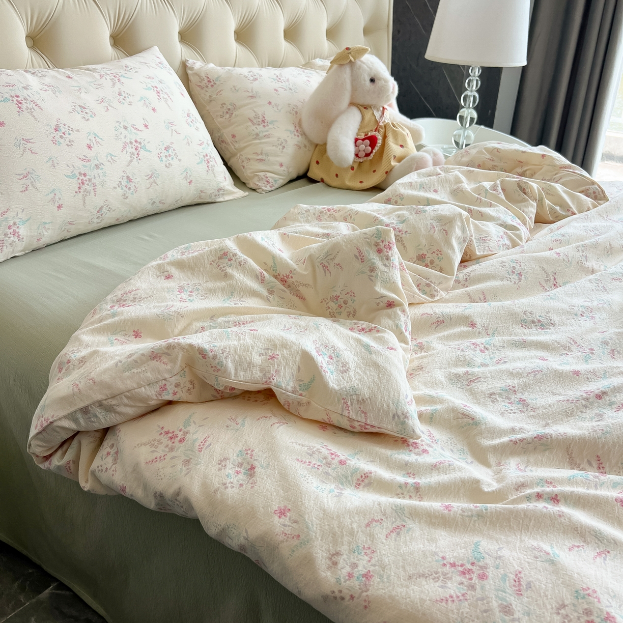 91家纺网 家纺一手货源 找家纺 韩巢家纺 2025新款双层纱床上用品四件套热销款超柔学生宿舍床单被套三件套 奶昔甜糕-粉