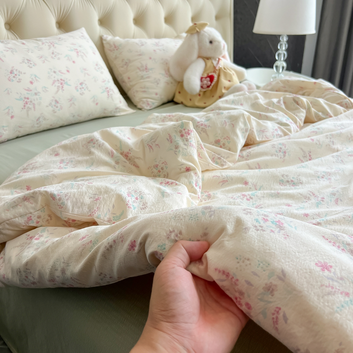 91家纺网 家纺一手货源 找家纺 韩巢家纺 2025新款双层纱床上用品四件套热销款超柔学生宿舍床单被套三件套 奶昔甜糕-粉