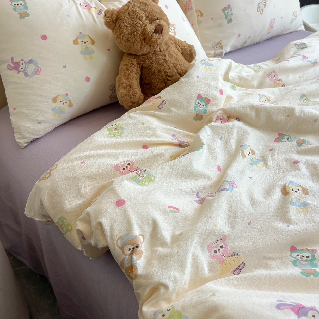 91家纺网 家纺一手货源 找家纺 韩巢家纺 2025新款双层纱床上用品四件套热销款超柔学生宿舍床单被套三件套 七宝