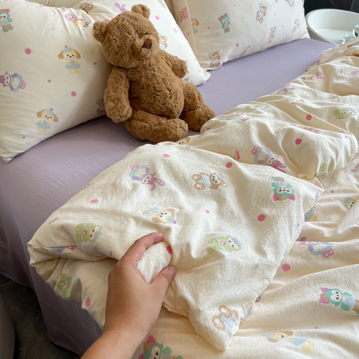 91家纺网 家纺一手货源 找家纺 韩巢家纺 2025新款双层纱床上用品四件套热销款超柔学生宿舍床单被套三件套 七宝