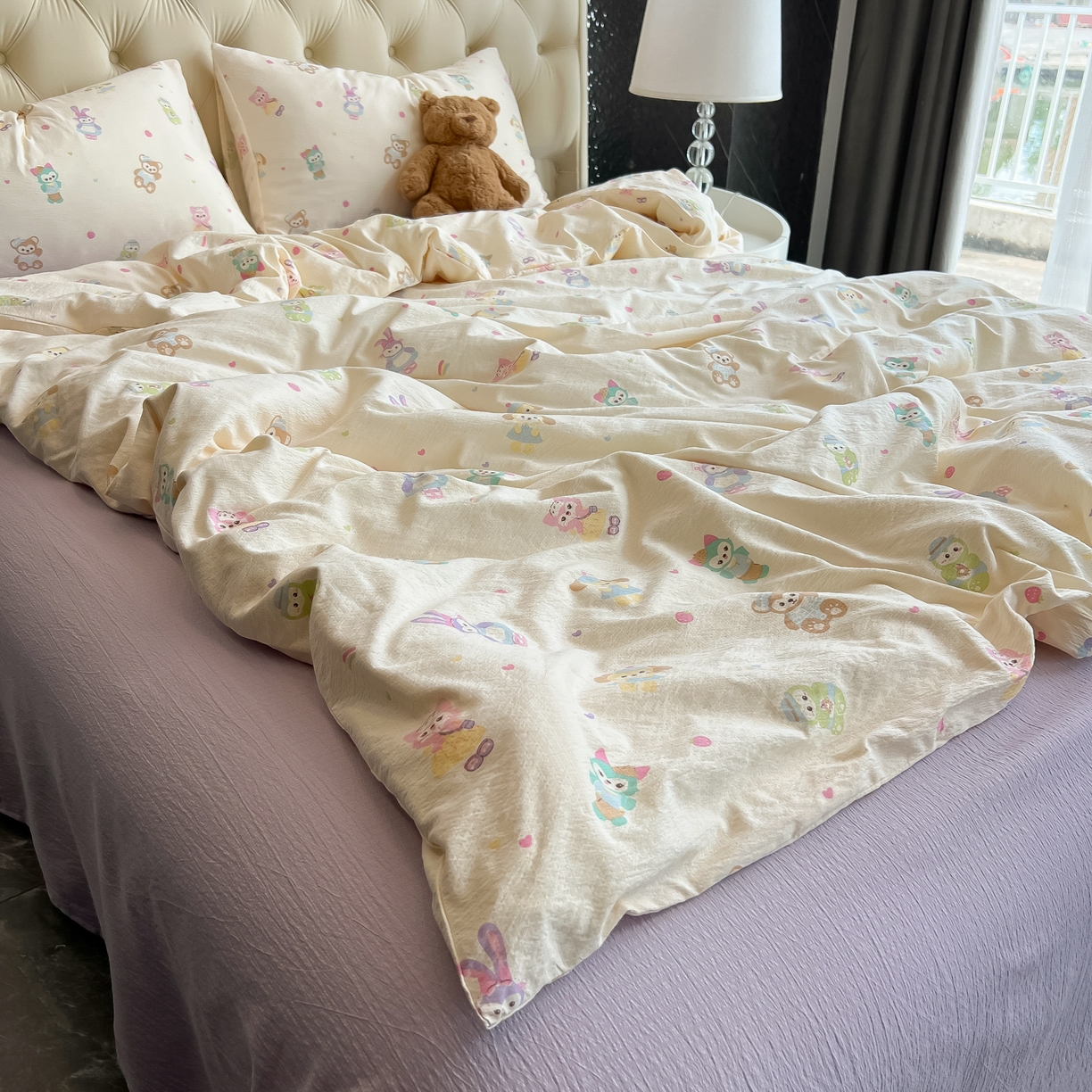 91家纺网 家纺一手货源 找家纺 韩巢家纺 2025新款双层纱床上用品四件套热销款超柔学生宿舍床单被套三件套 七宝