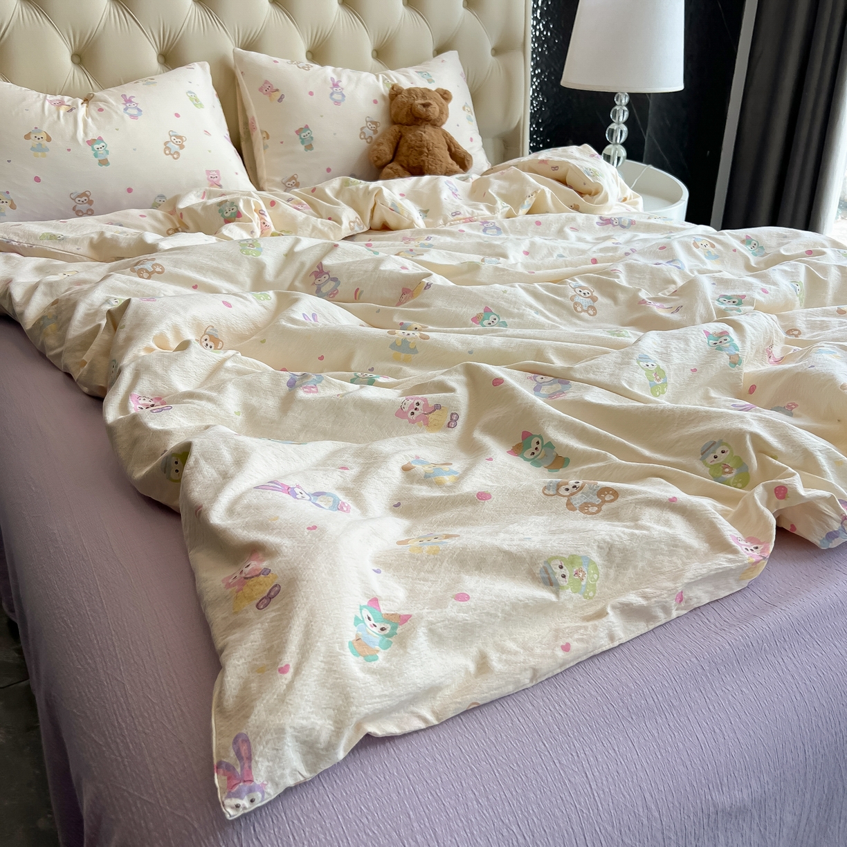 91家纺网 家纺一手货源 找家纺 韩巢家纺 2025新款双层纱床上用品四件套热销款超柔学生宿舍床单被套三件套 七宝