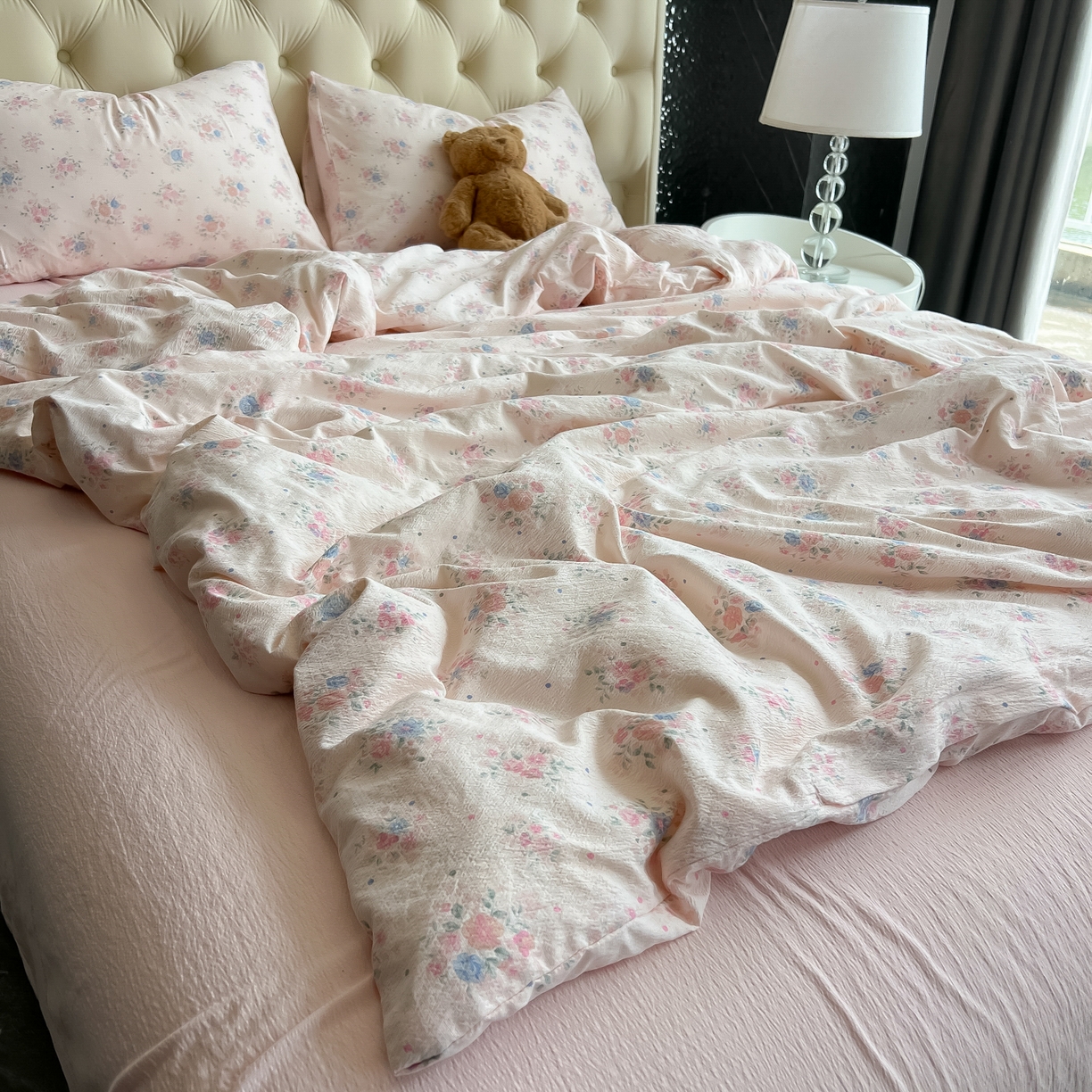 91家纺网 家纺一手货源 找家纺 韩巢家纺 2025新款双层纱床上用品四件套热销款超柔学生宿舍床单被套三件套 芊芊花海