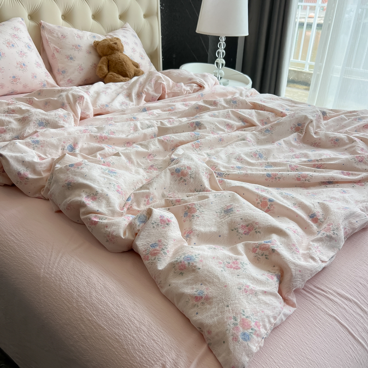 91家纺网 家纺一手货源 找家纺 韩巢家纺 2025新款双层纱床上用品四件套热销款超柔学生宿舍床单被套三件套 芊芊花海