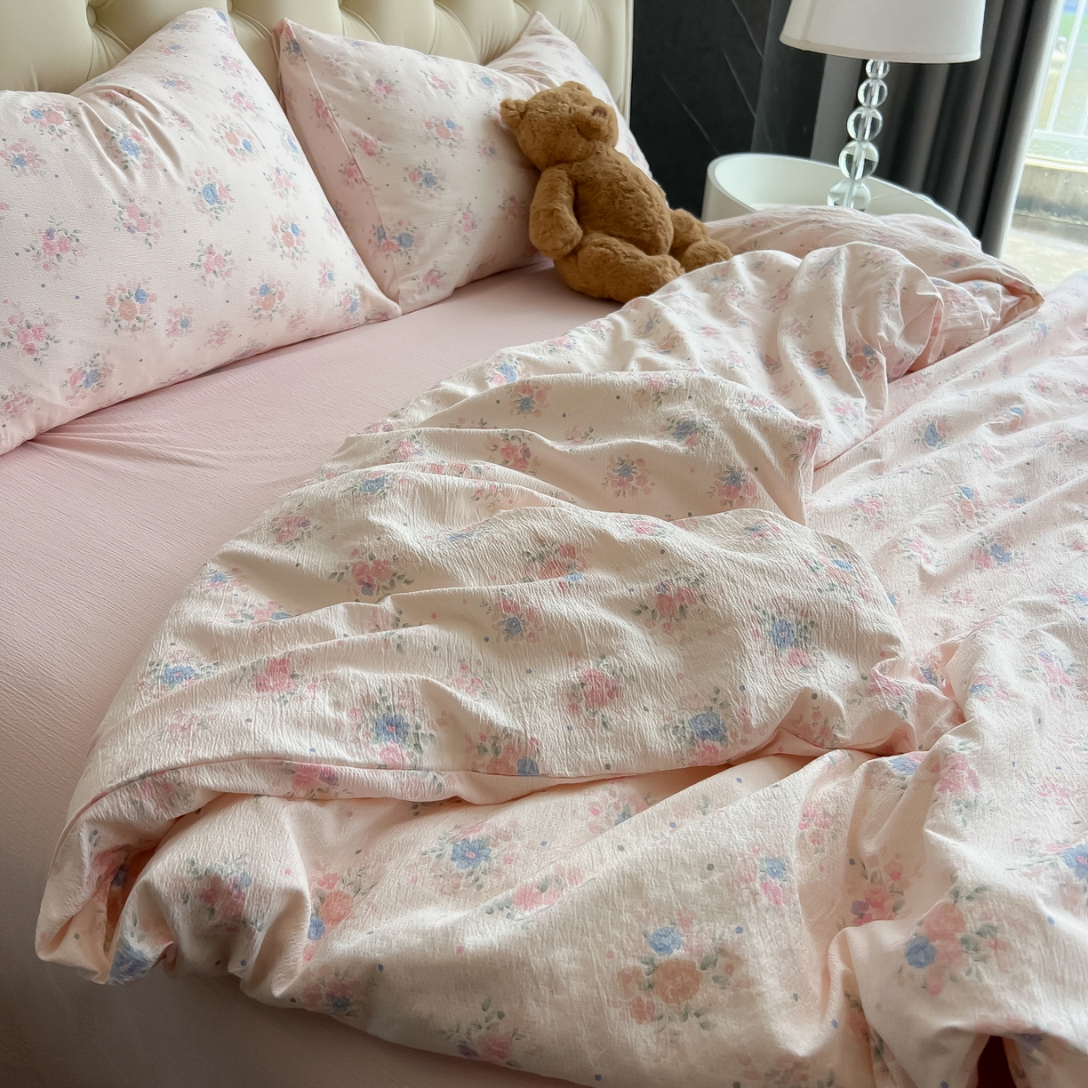 91家纺网 家纺一手货源 找家纺 韩巢家纺 2025新款双层纱床上用品四件套热销款超柔学生宿舍床单被套三件套 芊芊花海