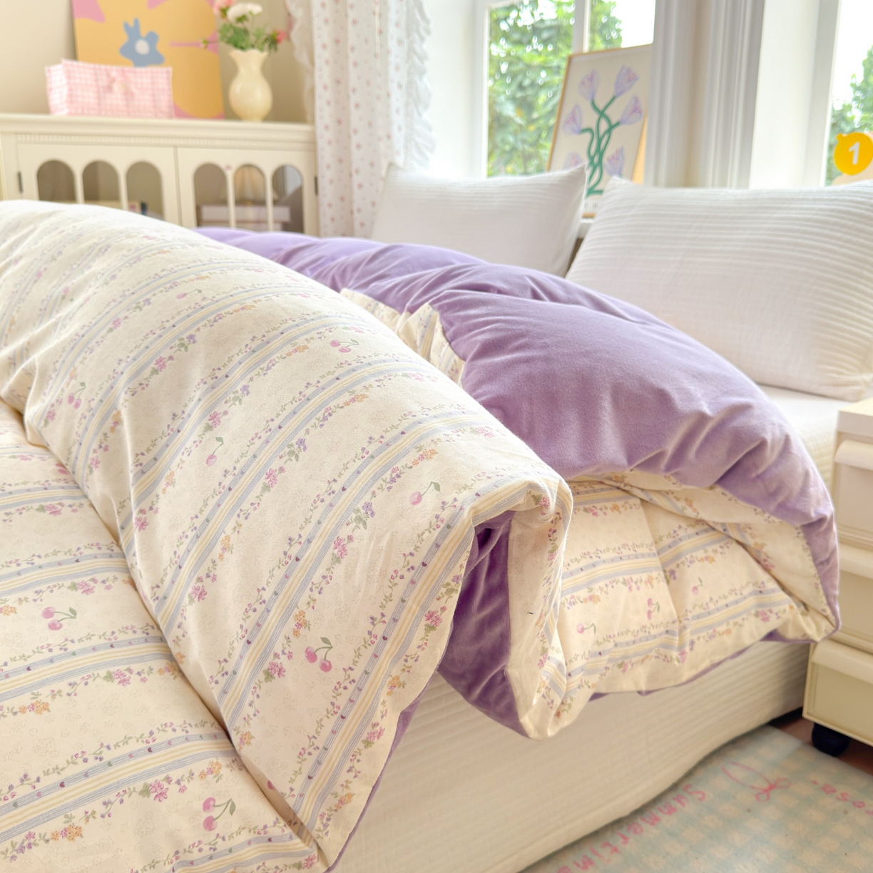 清雅福 2025新款秋冬新品全棉印花棉加绒单被套单品被套被套单件 棉绒-花季时光