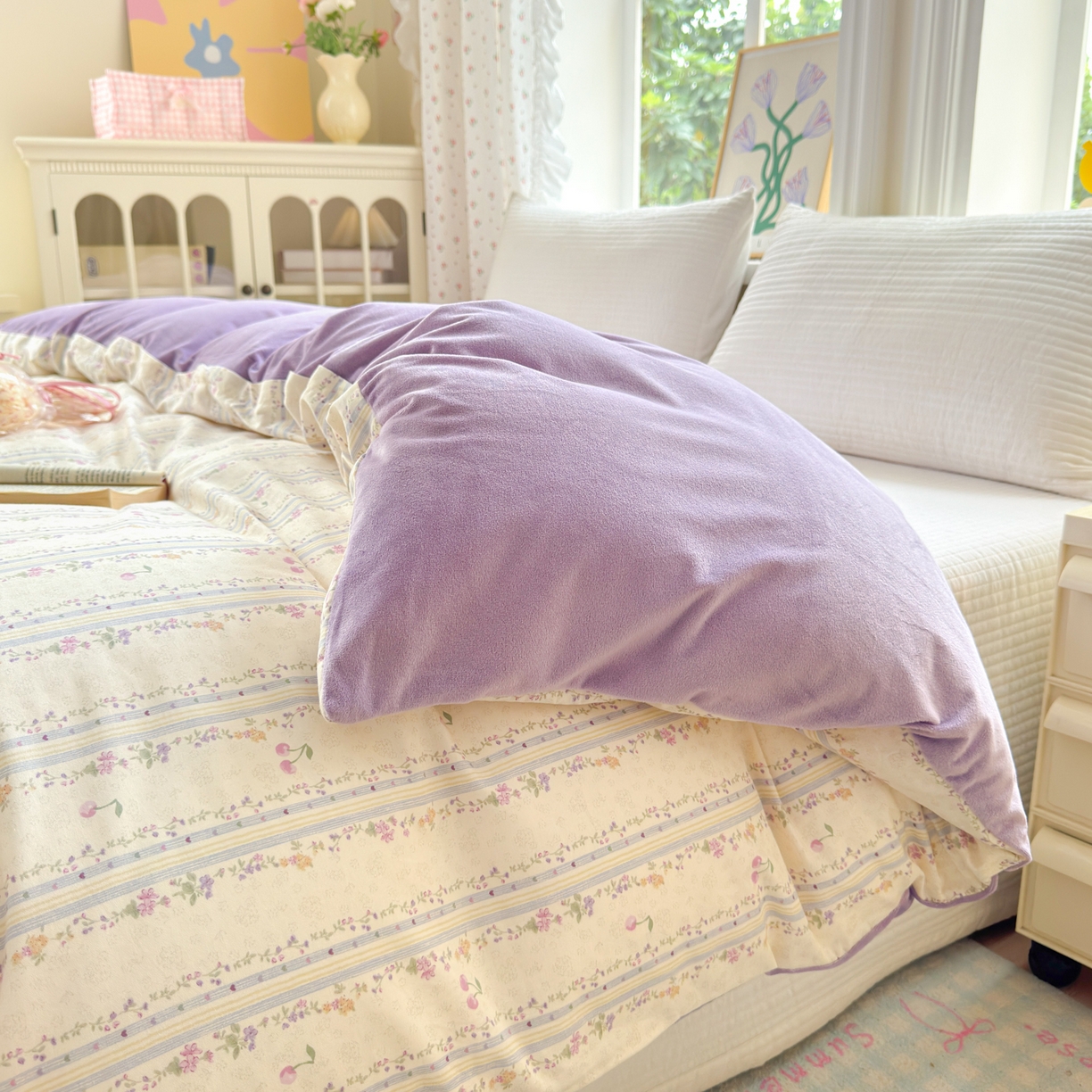 91家纺网 家纺一手货源 找家纺 清雅福 2025新款秋冬新品全棉印花棉加绒单被套单品被套被套单件 棉绒-花季时光