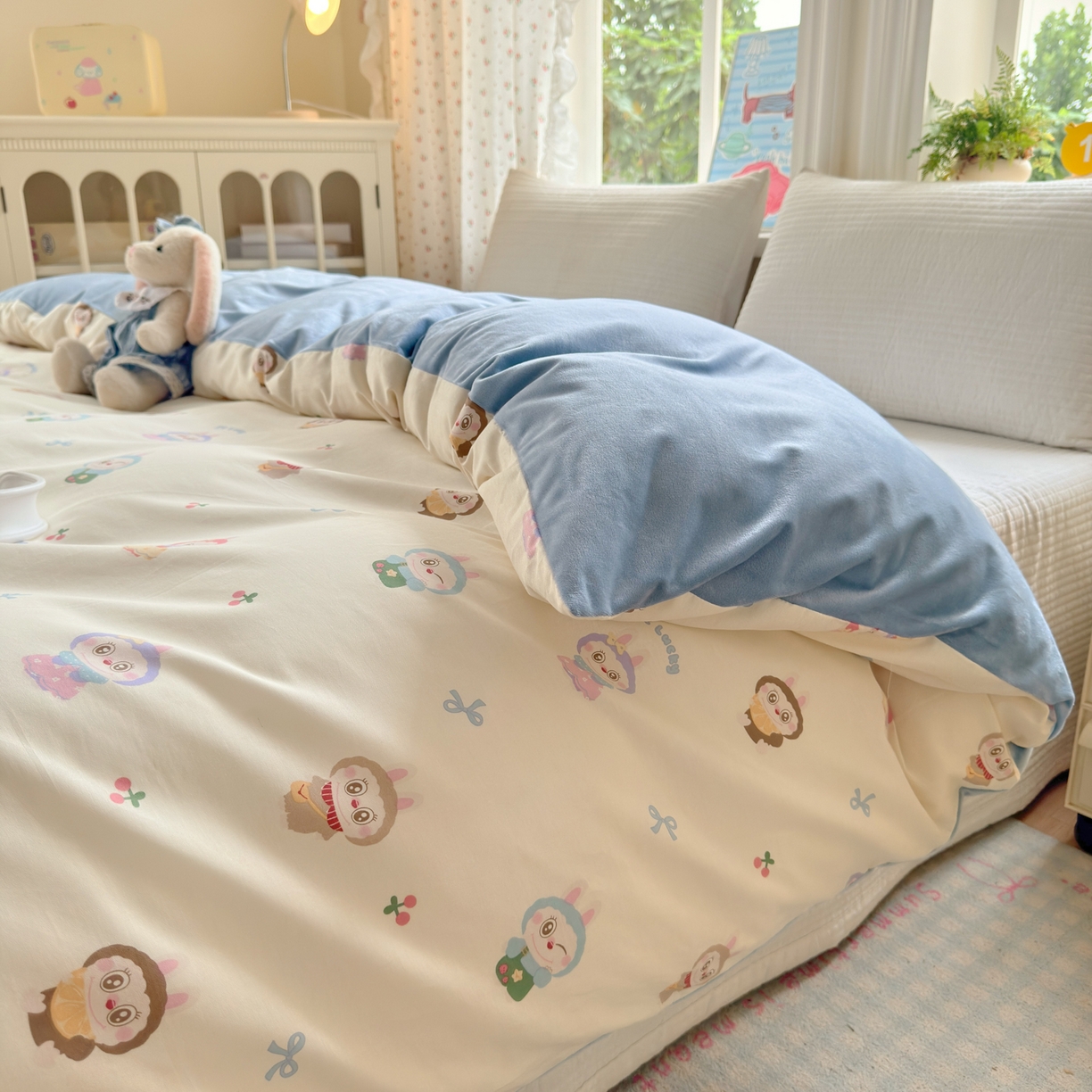 91家纺网 家纺一手货源 找家纺 清雅福 2025新款秋冬新品全棉印花棉加绒单被套单品被套被套单件 棉绒-大眼公仔