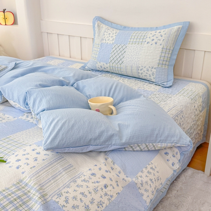 91家纺网 家纺一手货源 找家纺 999家纺 2025新款A类云感原麻双层纱床盖四件套 春天里【花边款】