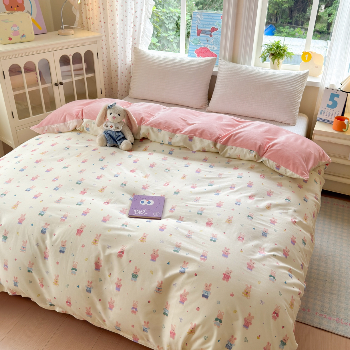 91家纺网 家纺一手货源 找家纺 清雅福 2025新款秋冬新品全棉印花棉加绒单被套单品被套被套单件 棉绒-果冻兔