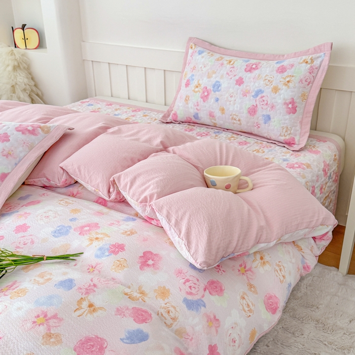 91家纺网 家纺一手货源 找家纺 （总）999家纺 2025新款A类云感原麻双层纱床盖四件套-简约款