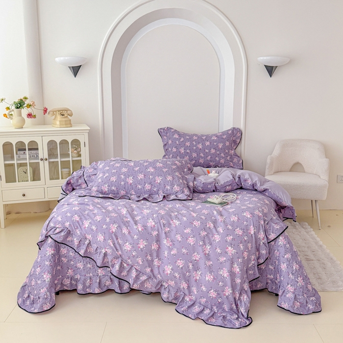 91家纺网 家纺一手货源 找家纺 （总）999家纺 2025新款A类云感原麻双层纱床盖四件套