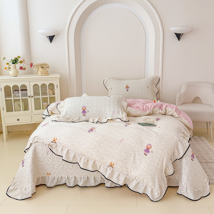 91家纺网 家纺一手货源 找家纺 （总）999家纺 2025新款A类云感原麻双层纱床盖四件套