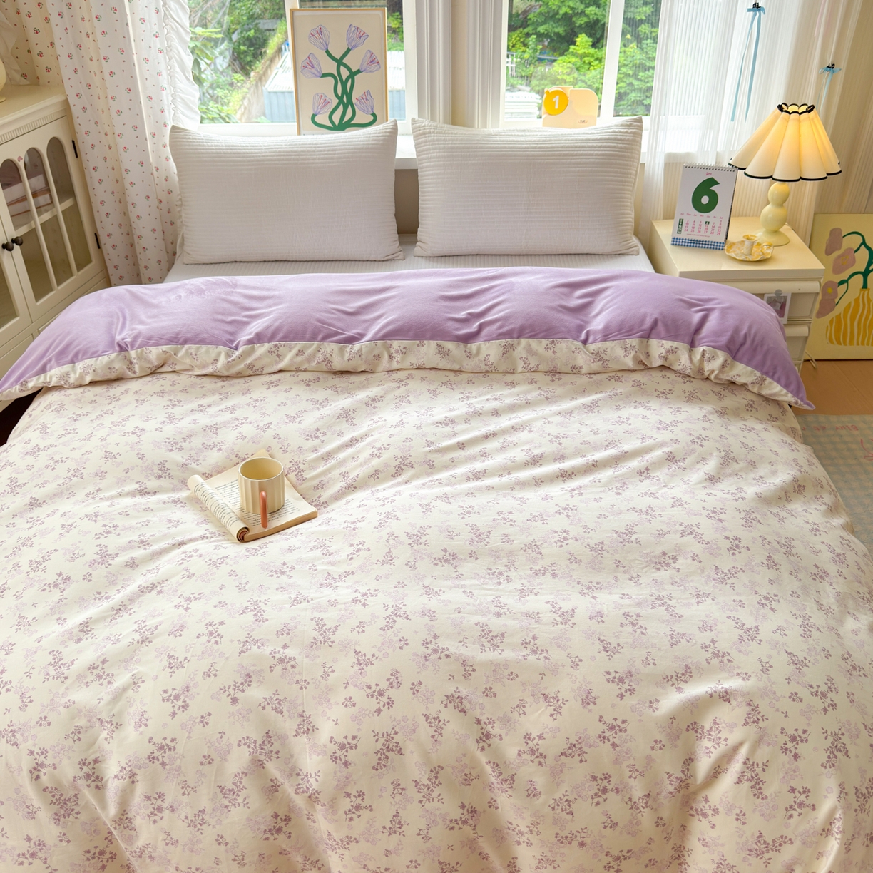 91家纺网 家纺一手货源 找家纺 清雅福 2025新款秋冬新品全棉印花棉加绒单被套单品被套被套单件 棉绒-春风里紫