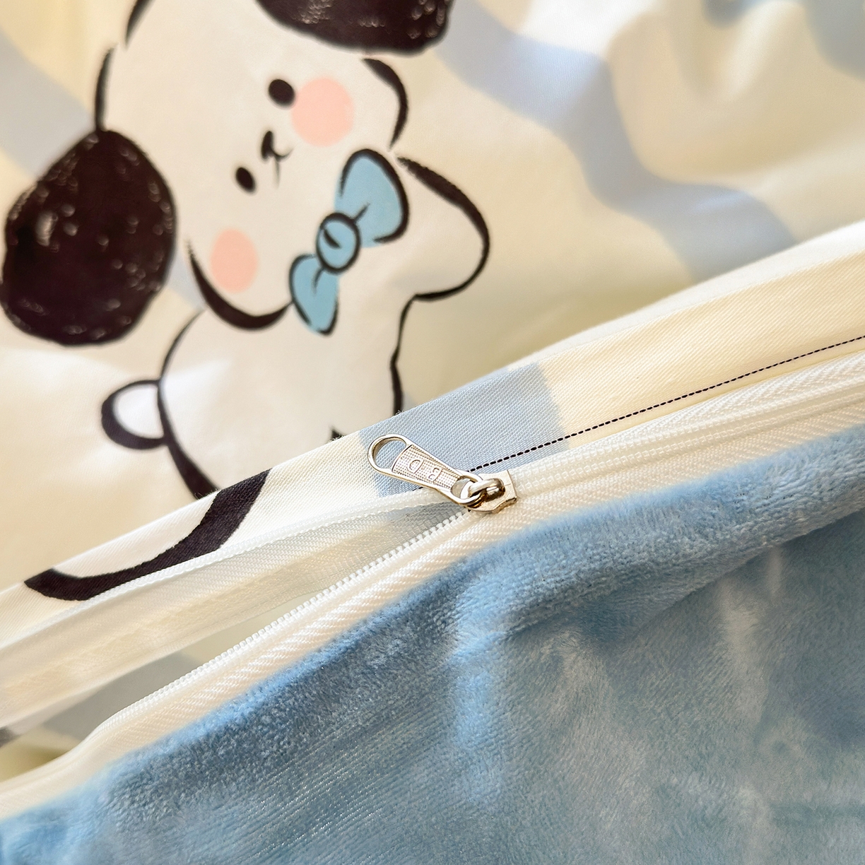 91家纺网 家纺一手货源 找家纺 清雅福 2025新款秋冬新品全棉印花棉加绒单被套单品被套被套单件 棉绒-条纹狗狗