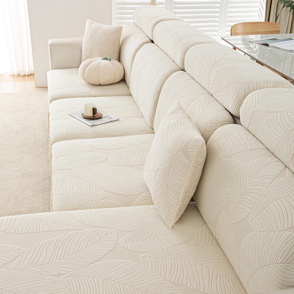 91家纺网 家纺一手货源 找家纺 沐沐家纺 2026新款霏叶裙边沙发笠 亚麻白