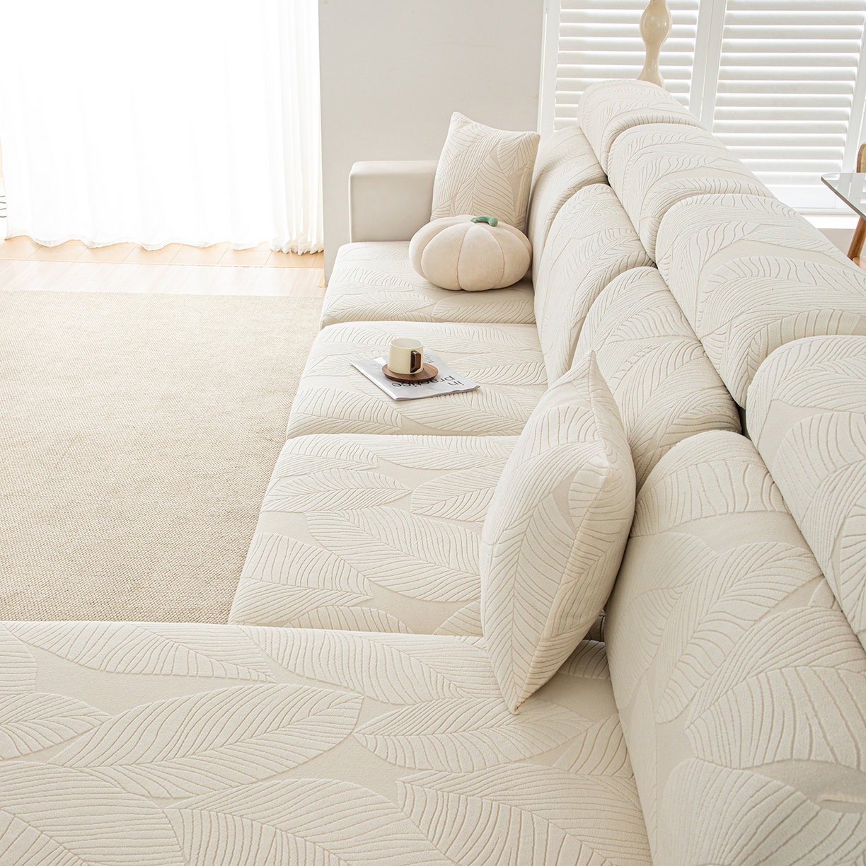 91家纺网 家纺一手货源 找家纺 沐沐家纺 2026新款霏叶裙边沙发笠 亚麻白