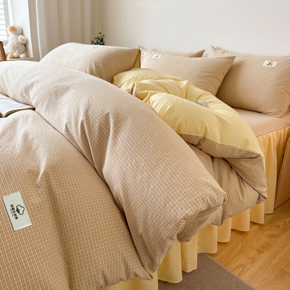 91家纺网 家纺一手货源 找家纺 （总）笠裙家纺 2025新款A类色织全棉纯棉水洗棉床裙四件套