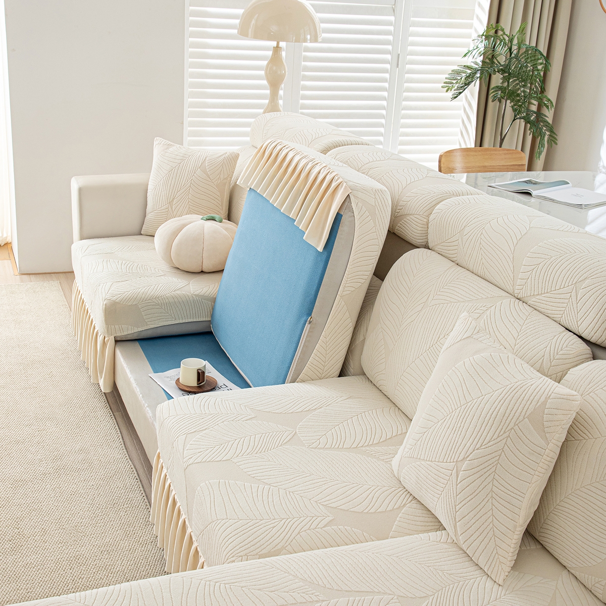 91家纺网 家纺一手货源 找家纺 沐沐家纺 2026新款霏叶裙边沙发笠 亚麻白