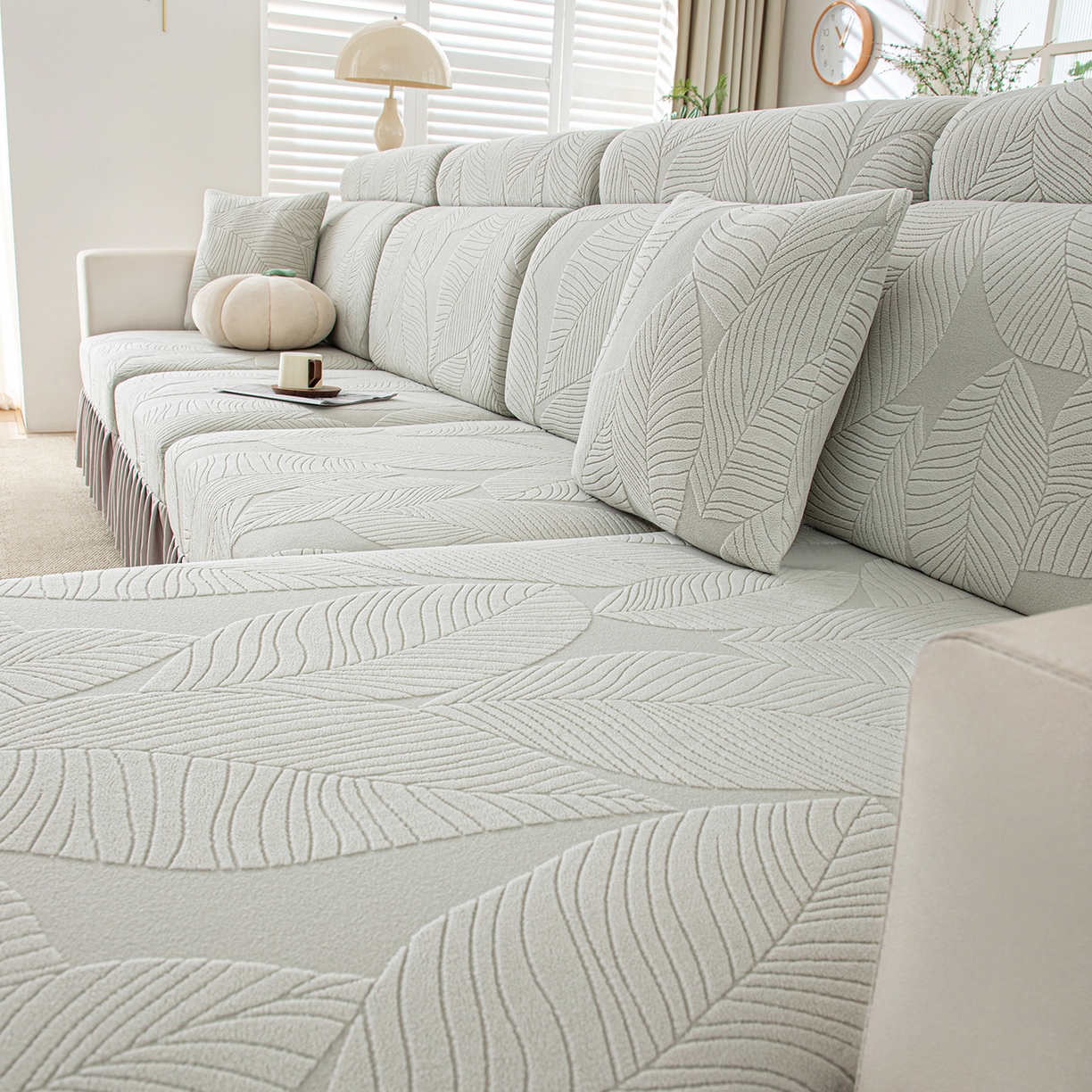 91家纺网 家纺一手货源 找家纺 沐沐家纺 2026新款霏叶裙边沙发笠 浅灰