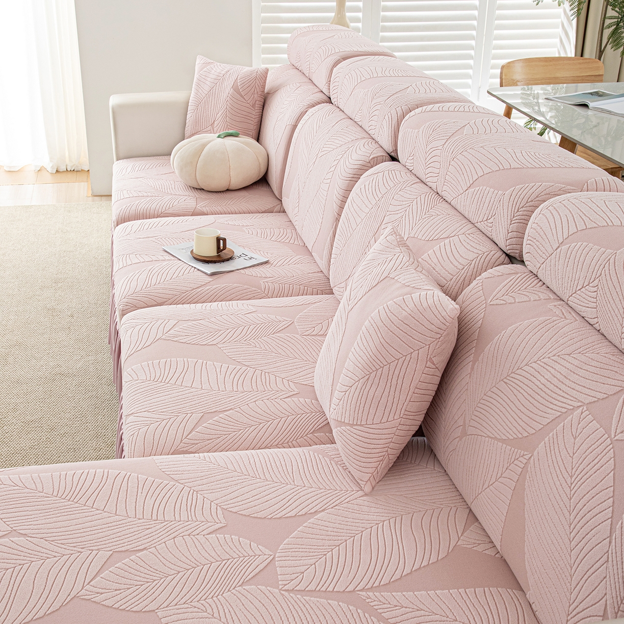 91家纺网 家纺一手货源 找家纺 沐沐家纺 2026新款霏叶裙边沙发笠 少女粉