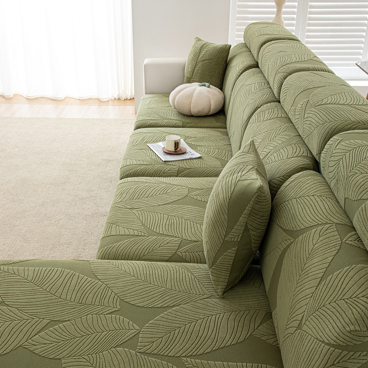 91家纺网 家纺一手货源 找家纺 沐沐家纺 2026新款霏叶裙边沙发笠 墨玉绿