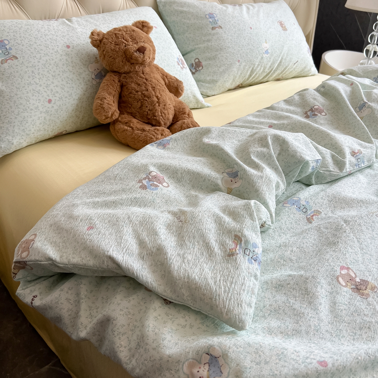 91家纺网 家纺一手货源 找家纺 韩巢家纺 2025新款双层纱床上用品四件套热销款超柔学生宿舍床单被套三件套 少女象