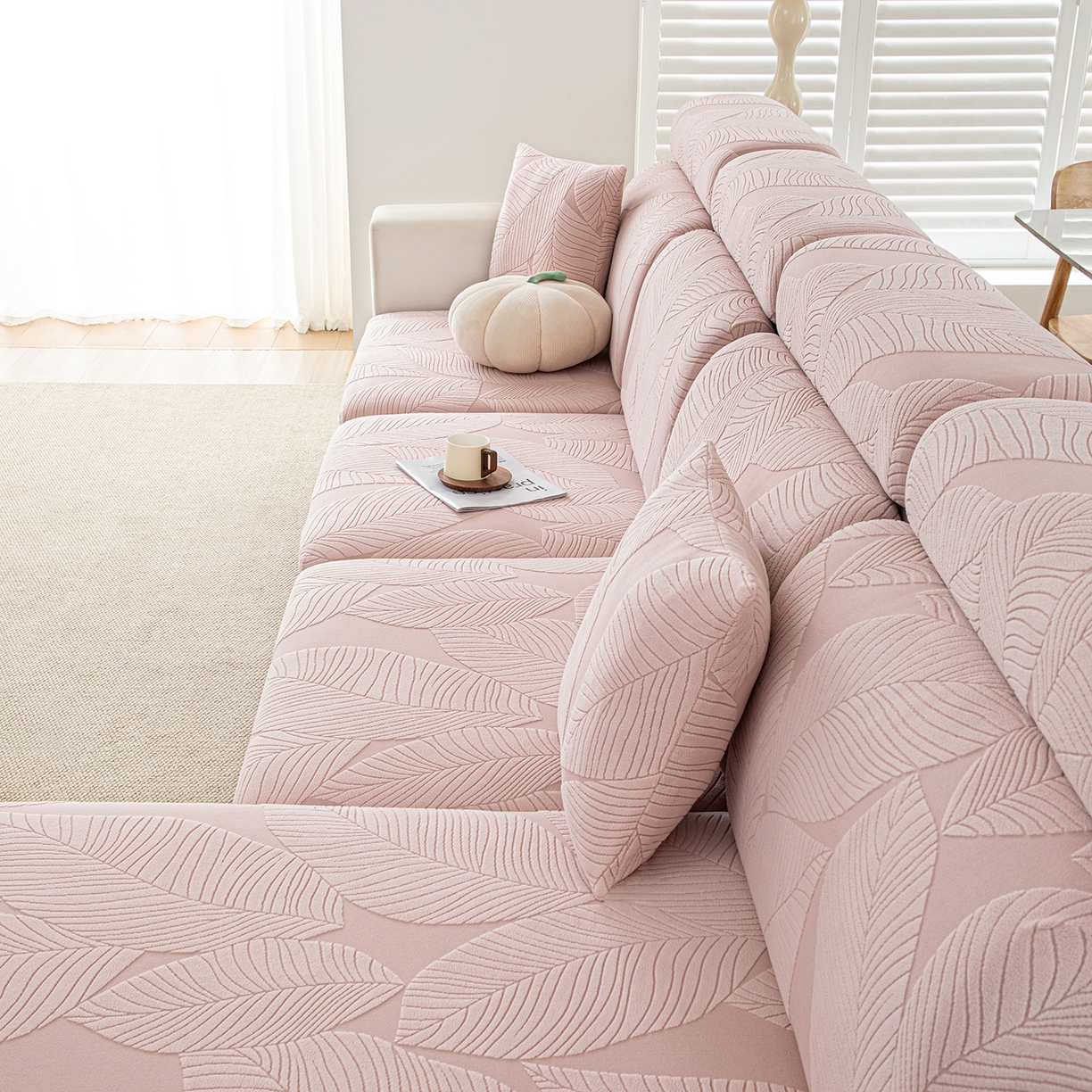 91家纺网 家纺一手货源 找家纺 沐沐家纺 2026新款霏叶裙边沙发笠 少女粉