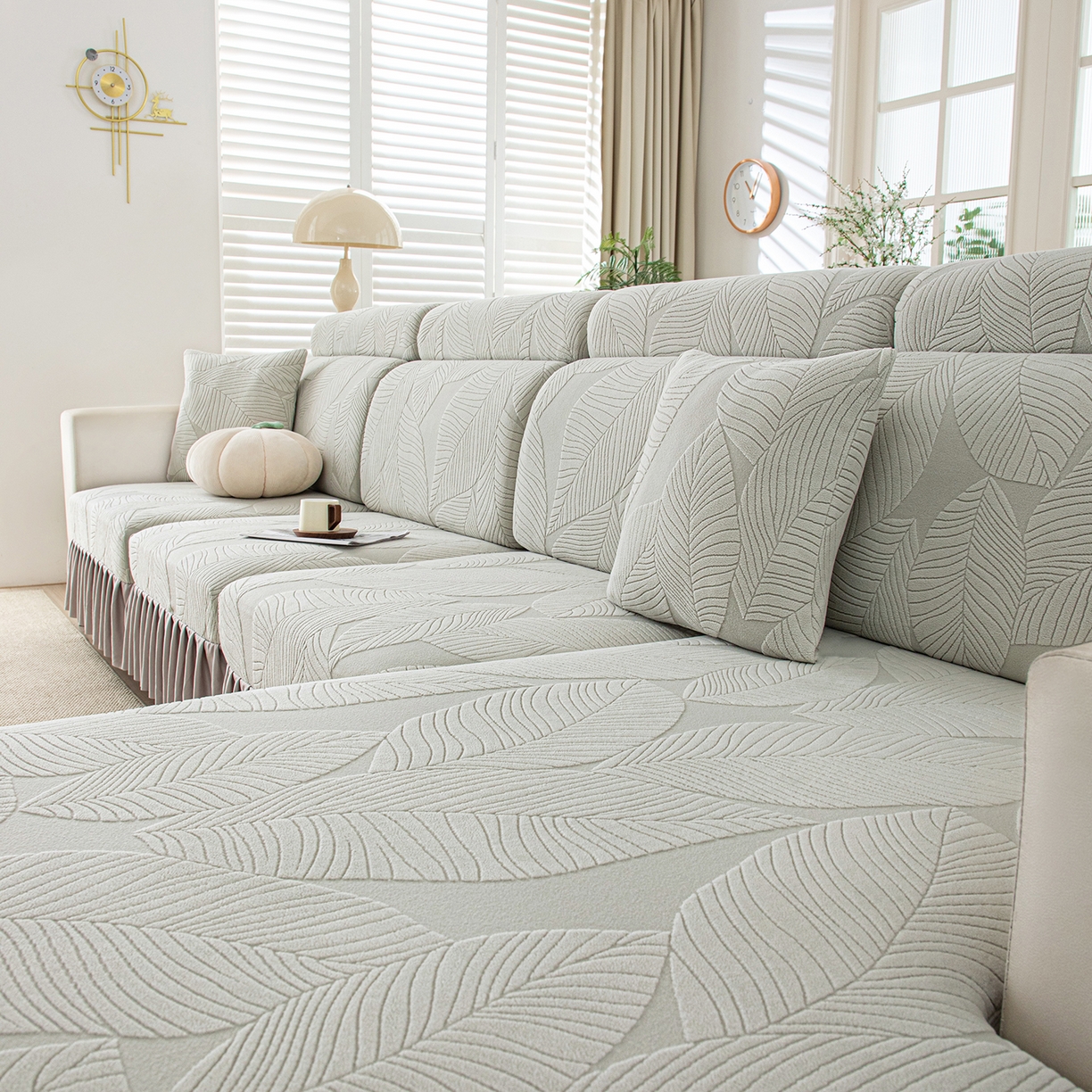 91家纺网 家纺一手货源 找家纺 沐沐家纺 2026新款霏叶裙边沙发笠 浅灰