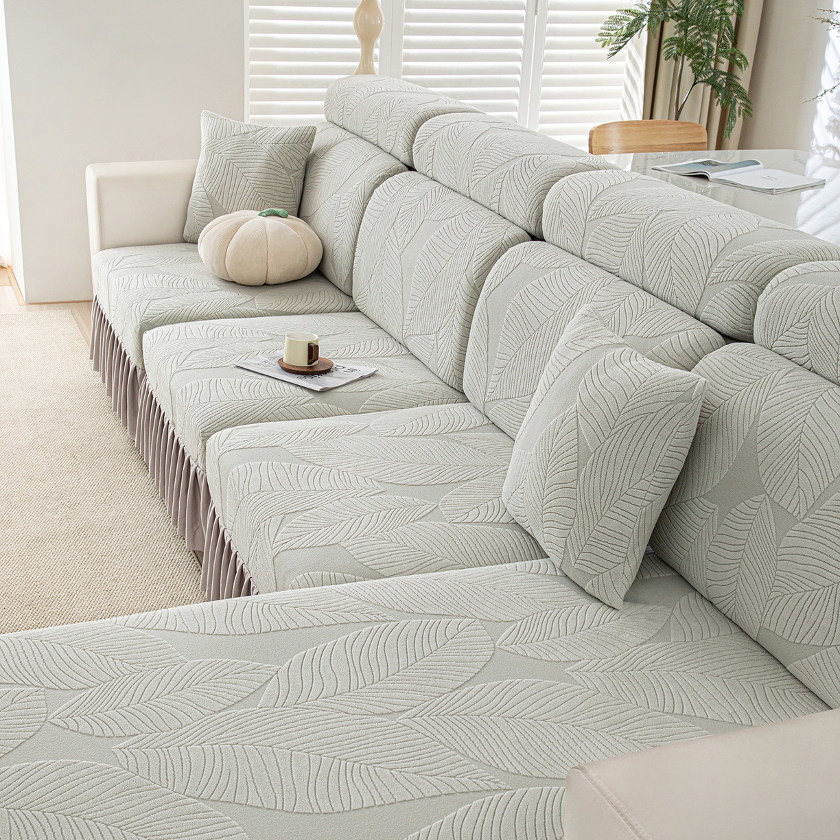 91家纺网 家纺一手货源 找家纺 沐沐家纺 2026新款霏叶裙边沙发笠 浅灰