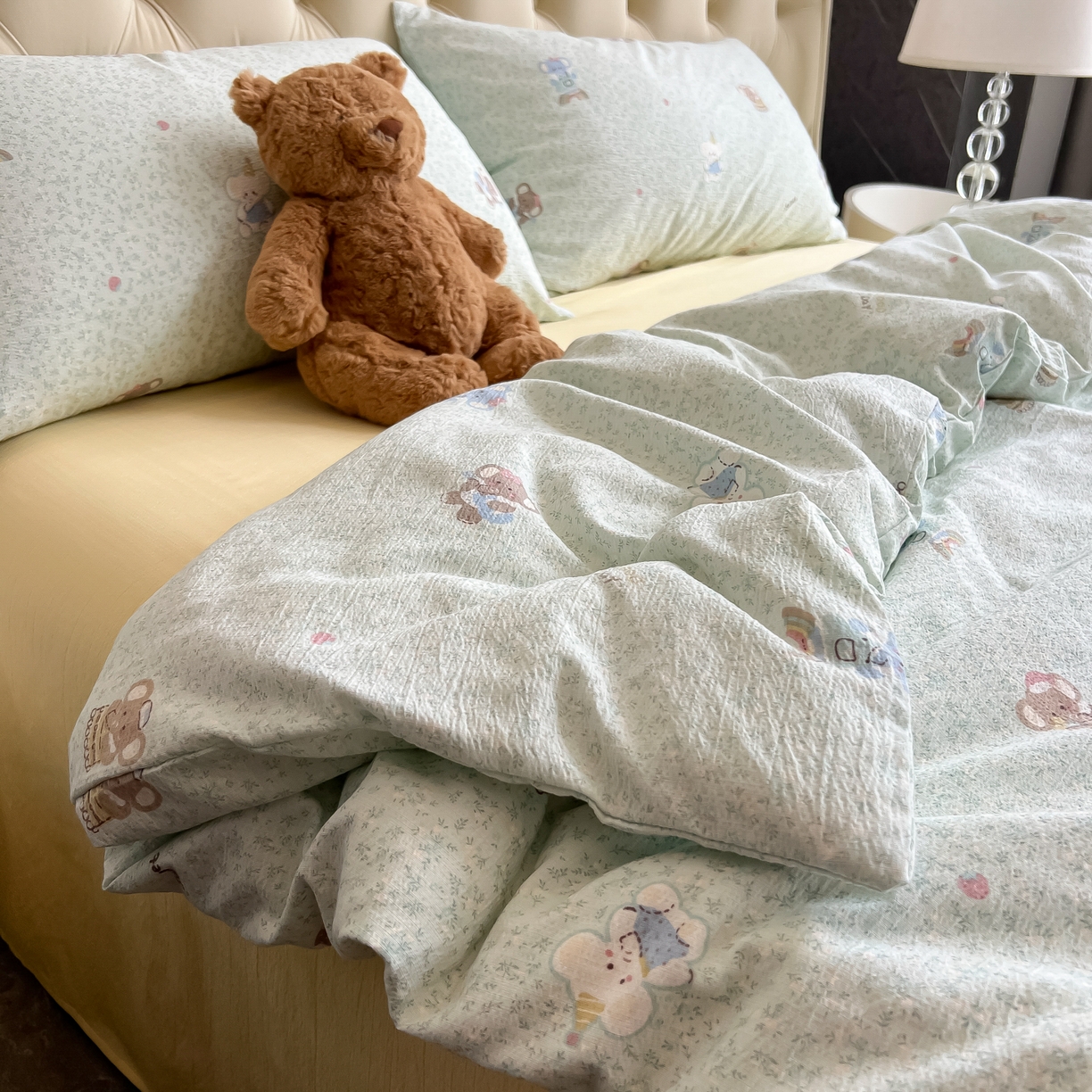 91家纺网 家纺一手货源 找家纺 韩巢家纺 2025新款双层纱床上用品四件套热销款超柔学生宿舍床单被套三件套 少女象