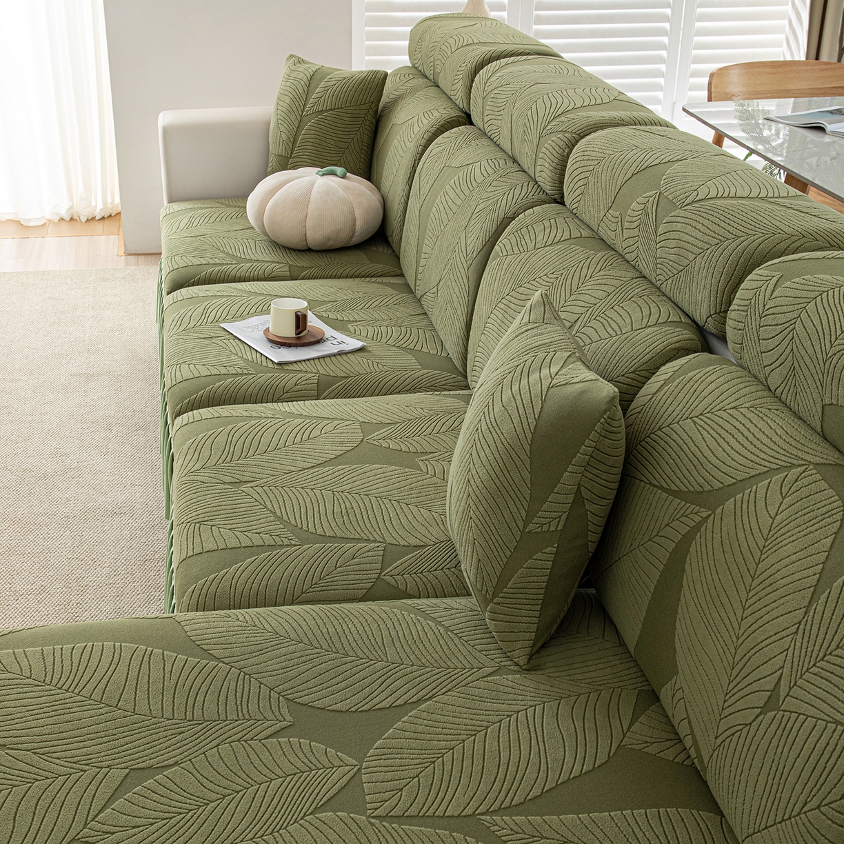 91家纺网 家纺一手货源 找家纺 沐沐家纺 2026新款霏叶裙边沙发笠 墨玉绿