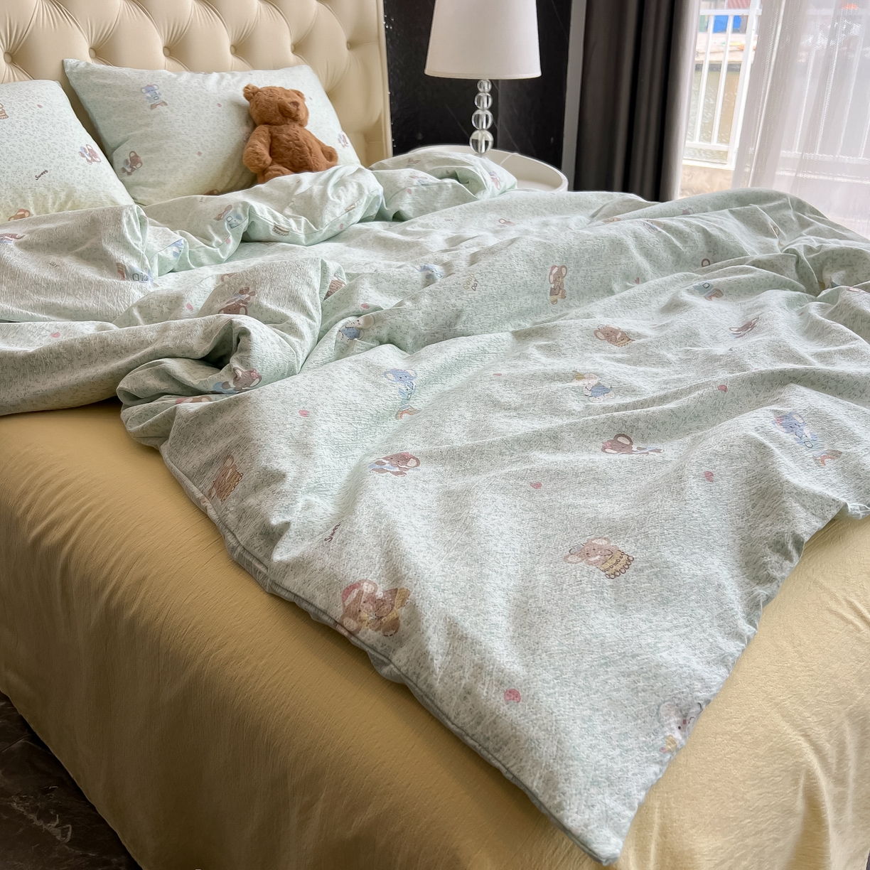 91家纺网 家纺一手货源 找家纺 韩巢家纺 2025新款双层纱床上用品四件套热销款超柔学生宿舍床单被套三件套 少女象