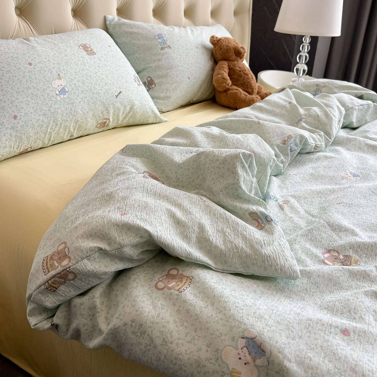 91家纺网 家纺一手货源 找家纺 韩巢家纺 2025新款双层纱床上用品四件套热销款超柔学生宿舍床单被套三件套 少女象