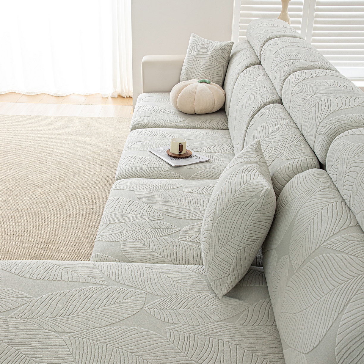 91家纺网 家纺一手货源 找家纺 沐沐家纺 2026新款霏叶裙边沙发笠 浅灰